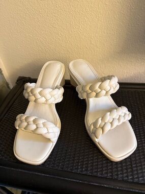 White Braided Strap Women's Slide Sandals